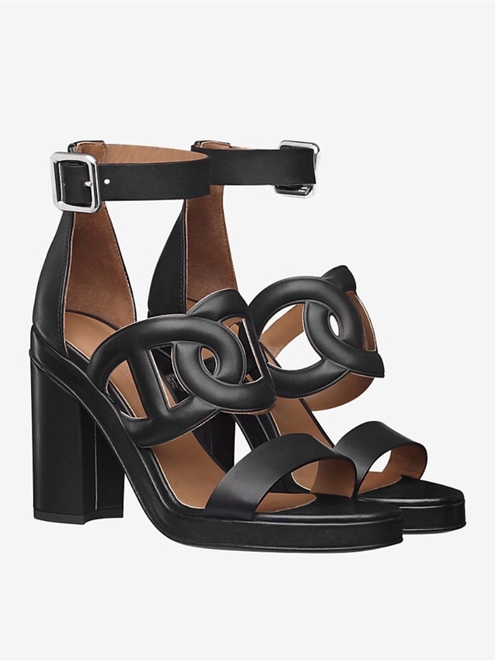 Brand New Hermès black leather  Sandal